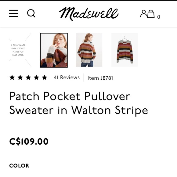 Madewell Patch Pocket Pullover Sweater in Walton Stripe - Size Large - Picture 5 of 5